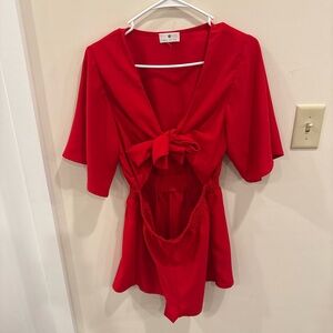 Topshop Red Tie-Front Romper